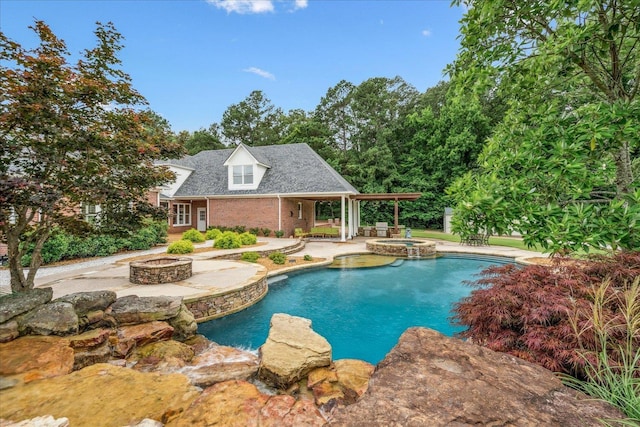 2165 Latting Hills Cv, Eads, TN 38016 - view of pool with a fire pit, a patio area, and a pool with connected hot tub