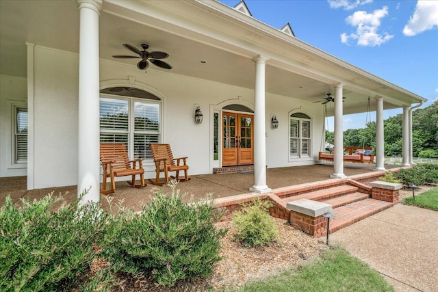 2165 Latting Hills Cv, Eads, TN 38016 - covered porch with ceiling fan and french doors