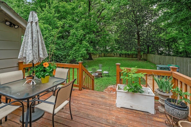 569 Lundee Pl, Memphis, TN 38111 - wooden terrace featuring a fenced backyard and outdoor dining area