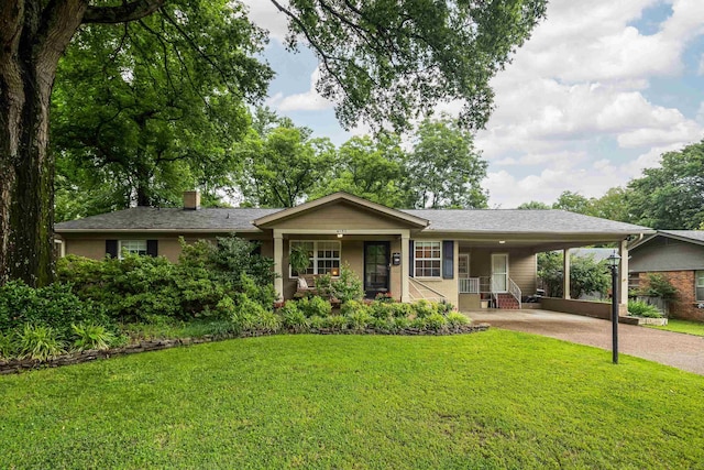 4152 Barfield Rd, Memphis, TN 38117 - single story home with driveway, a chimney, a front lawn, and a carport