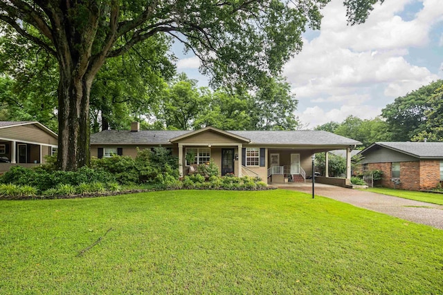 4152 Barfield Rd, Memphis, TN 38117 - single story home featuring a porch, a chimney, a front yard, and concrete driveway