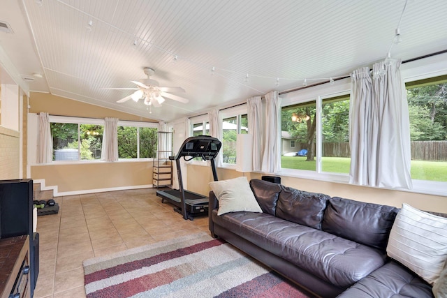 4152 Barfield Rd, Memphis, TN 38117 - exercise area with vaulted ceiling, healthy amount of natural light, tile patterned floors, and ceiling fan