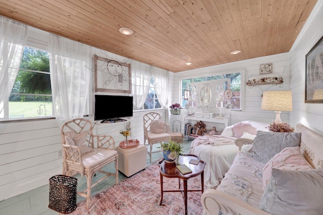 560 S Greer St, Memphis, TN 38111 - living area featuring wooden ceiling, wood walls, and recessed lighting