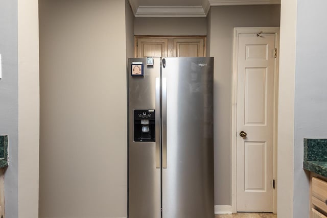 6942 Amberly Rd Unit 6942, Memphis, TN 38119 - kitchen featuring stainless steel fridge, crown molding, dark countertops, and light brown cabinets