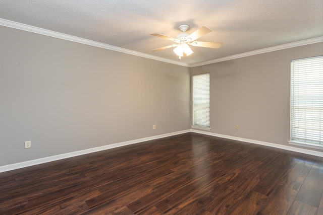 6942 Amberly Rd Unit 6942, Memphis, TN 38119 - empty room with ceiling fan, dark wood-type flooring, crown molding, and a textured ceiling