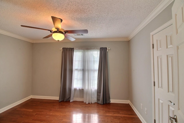 1150 Forest Wood Cv E, Collierville, TN 38017 - empty room with a textured ceiling, dark wood-style flooring, a ceiling fan, and ornamental molding