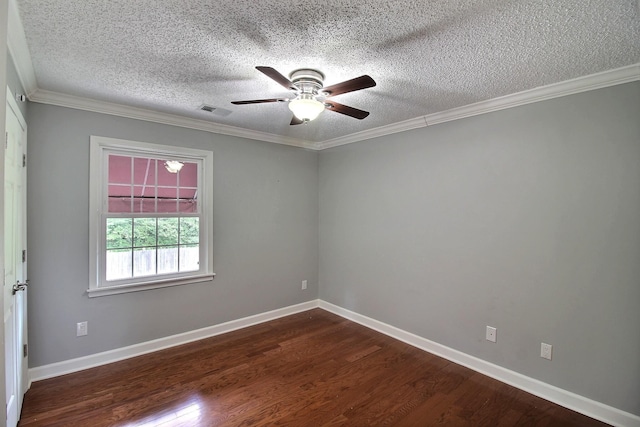 1150 Forest Wood Cv E, Collierville, TN 38017 - spare room featuring dark wood-type flooring, ceiling fan, a textured ceiling, and crown molding