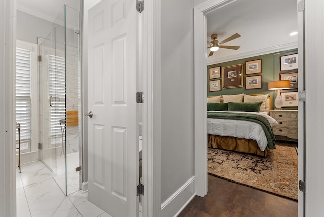 232 Windover Grove Dr, Memphis, TN 38111 - bedroom featuring marble finish flooring, ornamental molding, and ceiling fan