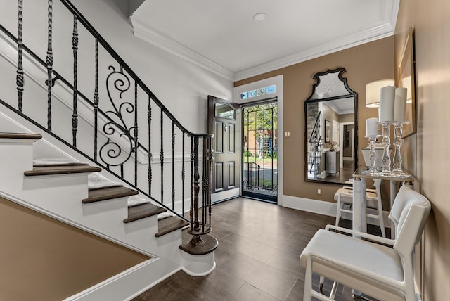 232 Windover Grove Dr, Memphis, TN 38111 - tiled foyer entrance featuring stairs and ornamental molding