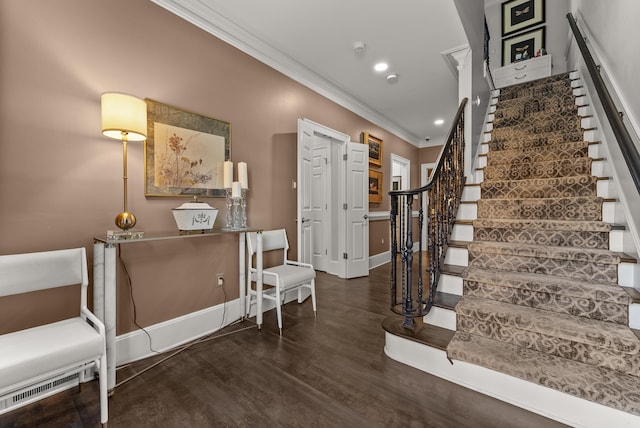 232 Windover Grove Dr, Memphis, TN 38111 - stairway featuring ornamental molding, wood finished floors, and recessed lighting