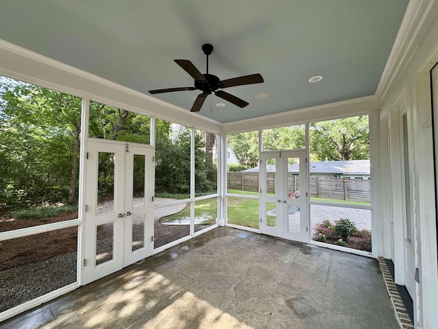 7148 Donnington Dr, Germantown, TN 38138 - unfurnished sunroom with french doors and a ceiling fan