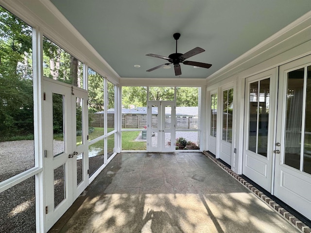 7148 Donnington Dr, Germantown, TN 38138 - unfurnished sunroom with french doors, healthy amount of natural light, and a ceiling fan