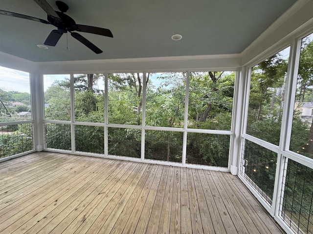 7148 Donnington Dr, Germantown, TN 38138 - unfurnished sunroom featuring a ceiling fan and hardwood / wood-style flooring