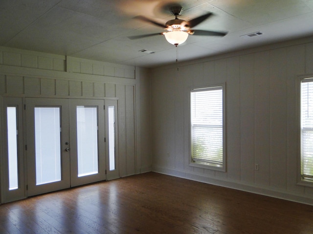 630 Ridgecrest Dr, Pope, MS 38658 - unfurnished room with hardwood / wood-style flooring, a ceiling fan, french doors, and healthy amount of natural light