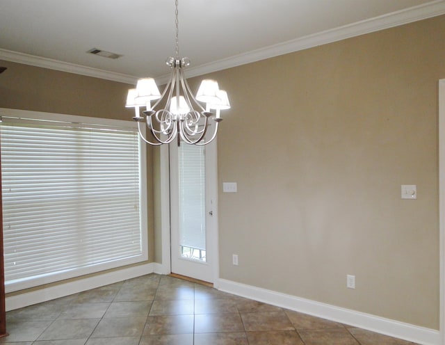 630 Ridgecrest Dr, Pope, MS 38658 - empty room with ornamental molding, a chandelier, and tile patterned flooring