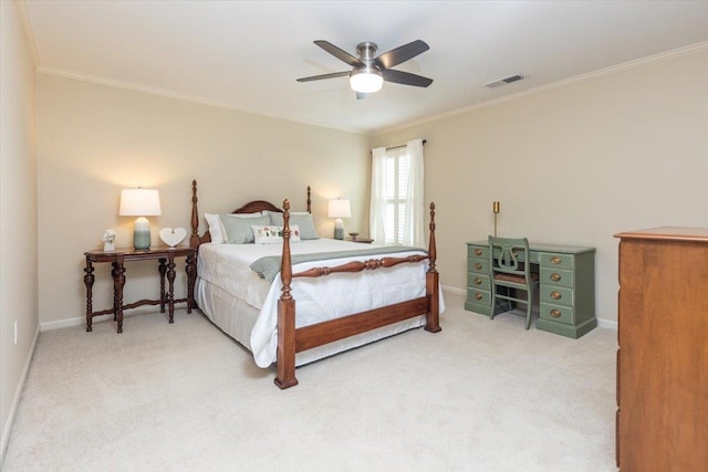 1506 Wolf Bend Rd, Germantown, TN 38138 - bedroom with crown molding, light carpet, and a ceiling fan