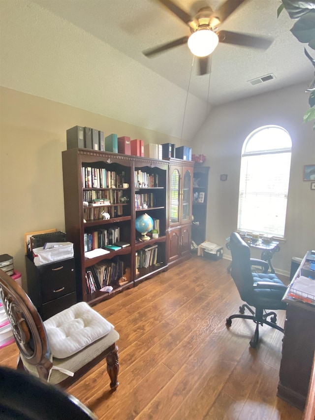 1121 W Red Fern Cir W, Cordova, TN 38018 - office space with vaulted ceiling, wood finished floors, ceiling fan, and a textured ceiling