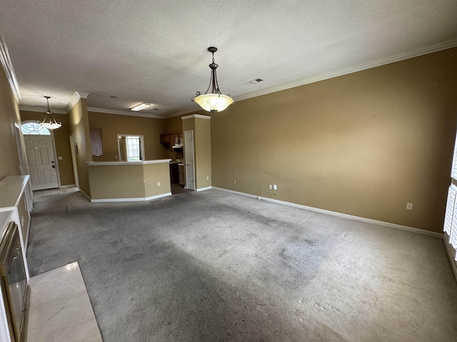 850 N Ericson Rd, Memphis, TN 38018 - unfurnished living room with carpet, crown molding, and a textured ceiling