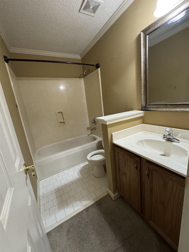 850 N Ericson Rd, Memphis, TN 38018 - full bath featuring bathing tub / shower combination, vanity, a textured ceiling, tile patterned flooring, and crown molding
