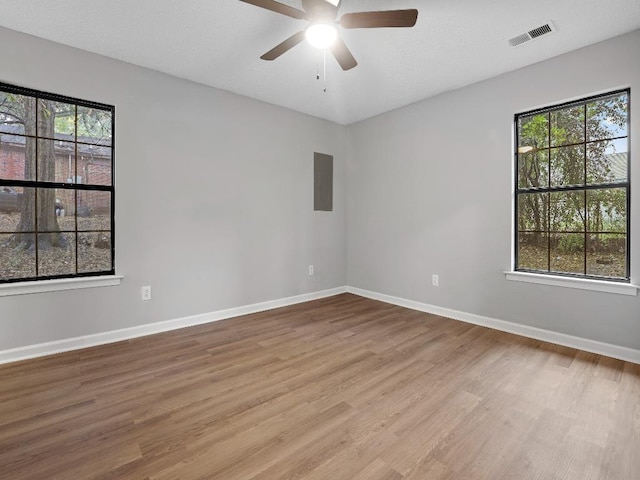 1438 Silver St, Memphis, TN 38106 - unfurnished room featuring wood finished floors, plenty of natural light, ceiling fan, and electric panel