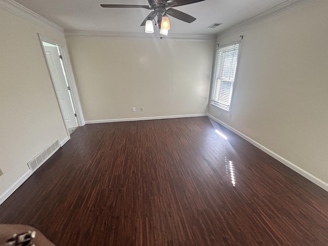 8894 Lake Edge Cv, Memphis, TN 38016 - empty room featuring ceiling fan, ornamental molding, and wood finished floors