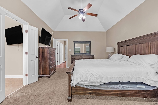 6836 Lagrange Grove Dr, Cordova, TN 38018 - bedroom with light carpet, lofted ceiling, and a ceiling fan