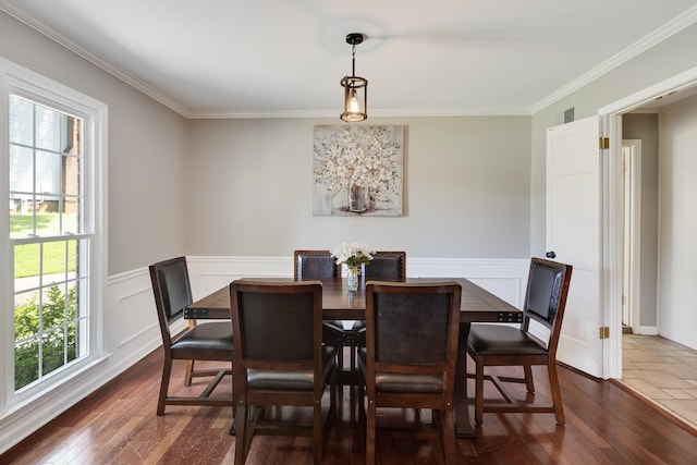 2270 Atherstone Pl, Memphis, TN 38016 - dining space with ornamental molding, dark wood-style floors, and wainscoting