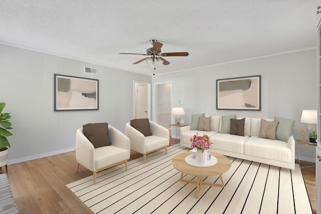4338 Gardenview Dr, Memphis, TN 38116 - living area featuring crown molding, wood finished floors, and a ceiling fan