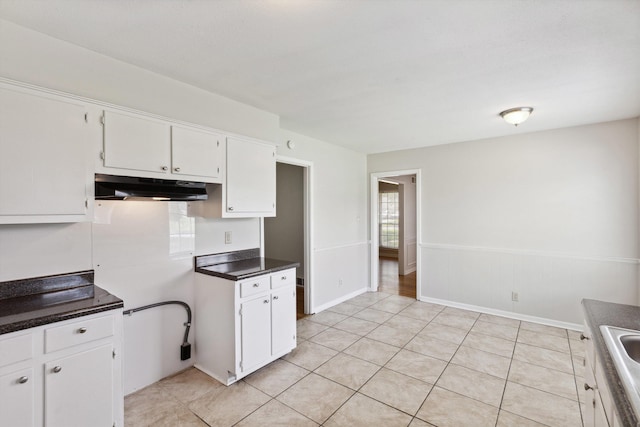 4338 Gardenview Dr, Memphis, TN 38116 - kitchen with under cabinet range hood, white cabinetry, and dark countertops