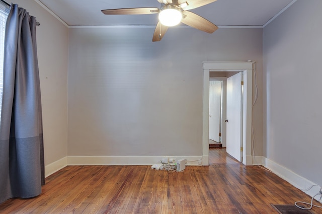 699 New York St, Memphis, TN 38104 - empty room with ornamental molding, wood-type flooring, and ceiling fan