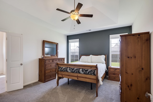 50 Misty Meadow Ln, Oakland, TN 38060 - carpeted bedroom with a tray ceiling and a ceiling fan