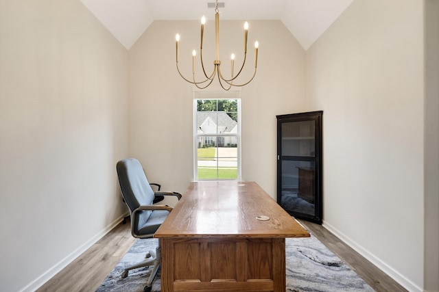 50 Misty Meadow Ln, Oakland, TN 38060 - office area featuring wood finished floors, a chandelier, and high vaulted ceiling