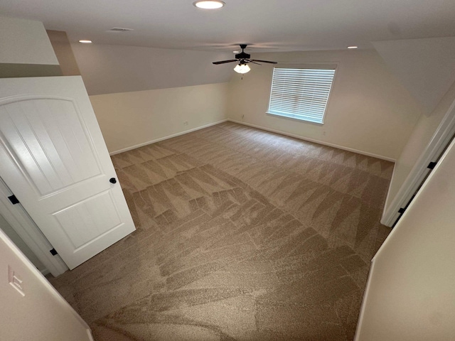 4689 Riva Ridge Dr, Olive Branch, MS 38654 - additional living space with a ceiling fan, vaulted ceiling, light colored carpet, and recessed lighting