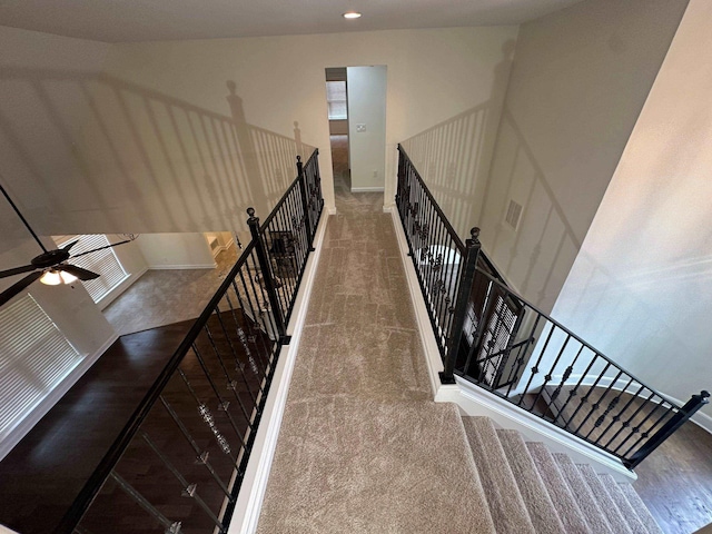 4689 Riva Ridge Dr, Olive Branch, MS 38654 - stairway with carpet flooring, ceiling fan, and recessed lighting