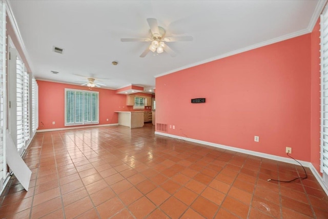 881 S Perkins Rd, Memphis, TN 38117 - unfurnished living room featuring ceiling fan, ornamental molding, and tile patterned flooring