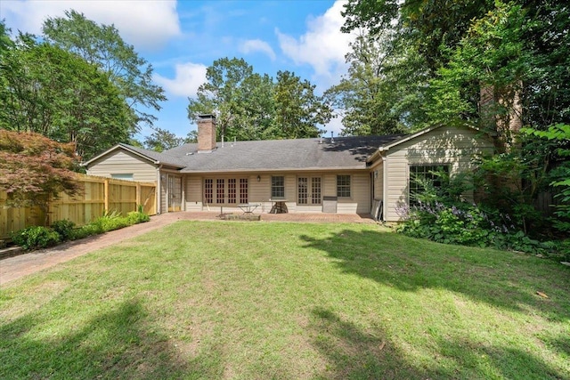 881 S Perkins Rd, Memphis, TN 38117 - rear view of property featuring french doors, a patio area, and a chimney
