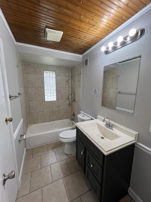 4267 Leroy Ave, Memphis, TN 38108 - bathroom with wooden ceiling, tile patterned floors, vanity, tub / shower combination, and crown molding