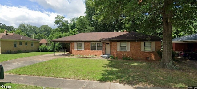 3061 Rainier Dr, Memphis, TN 38127 - ranch-style house featuring crawl space, concrete driveway, brick siding, and a front lawn