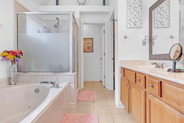 10215 N Green Moss Dr, Cordova, TN 38018 - full bathroom with a stall shower, vanity, tile patterned flooring, and a whirlpool tub