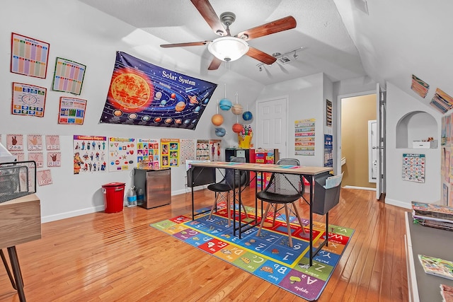 10215 N Green Moss Dr, Cordova, TN 38018 - playroom with wood-type flooring, lofted ceiling, and ceiling fan