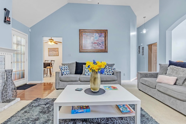 10215 N Green Moss Dr, Cordova, TN 38018 - living area with ceiling fan and high vaulted ceiling