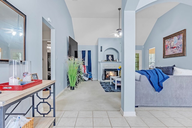 10215 N Green Moss Dr, Cordova, TN 38018 - hallway with light colored carpet, light tile patterned floors, and high vaulted ceiling
