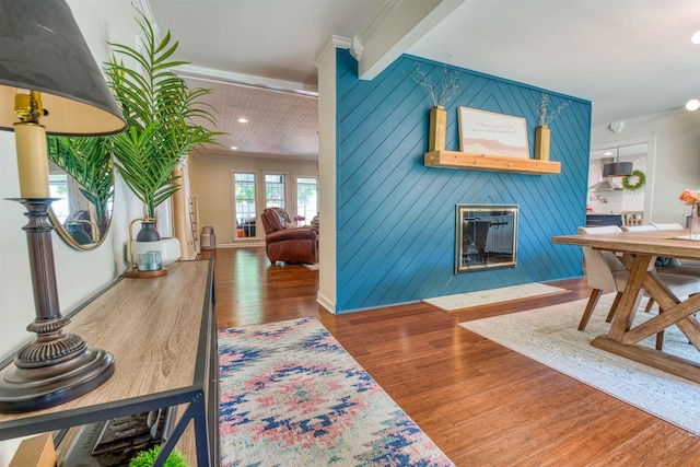 8986 Stratfield Cv, Germantown, TN 38139 - hall featuring crown molding, wood finished floors, and recessed lighting