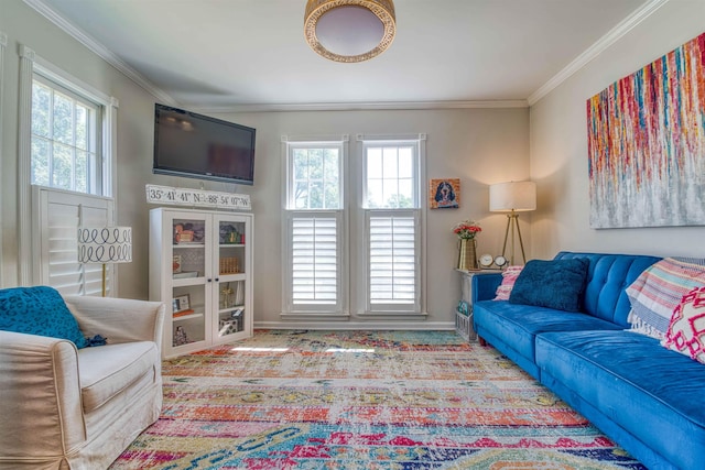 8986 Stratfield Cv, Germantown, TN 38139 - carpeted living room with ornamental molding and baseboards