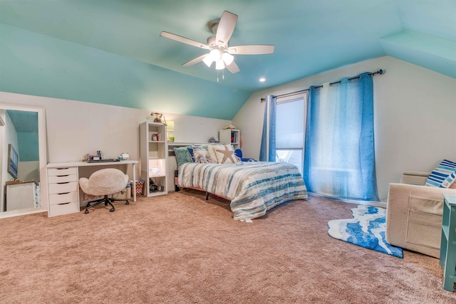 8986 Stratfield Cv, Germantown, TN 38139 - bedroom with vaulted ceiling, carpet flooring, and a ceiling fan