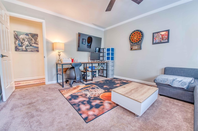 8986 Stratfield Cv, Germantown, TN 38139 - carpeted office featuring ornamental molding and a ceiling fan