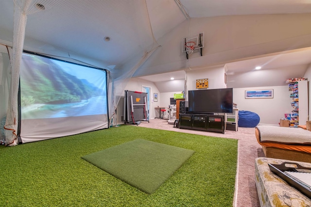 8986 Stratfield Cv, Germantown, TN 38139 - playroom featuring carpet flooring and vaulted ceiling