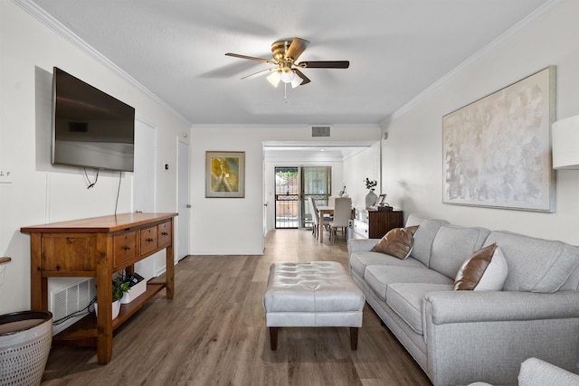 5841 Park Ave Unit 2, Memphis, TN 38119 - living room with ceiling fan, crown molding, and wood finished floors