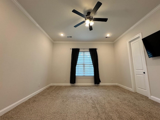 7412 Lost Trail Dr, Cordova, TN 38016 - carpeted empty room with ceiling fan, ornamental molding, and recessed lighting