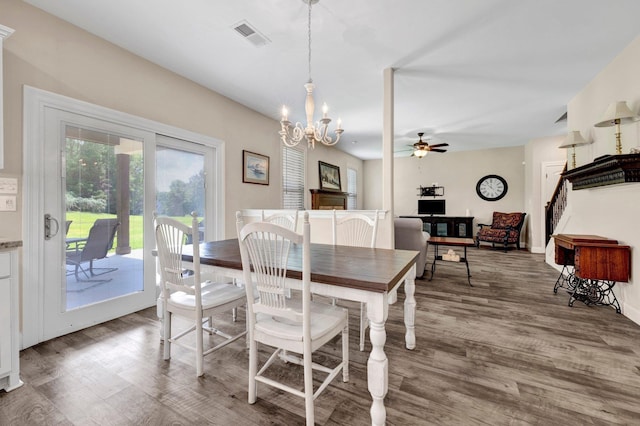 620 N Reid-Hooker Rd, Eads, TN 38028 - dining space with wood finished floors, ceiling fan, and a chandelier